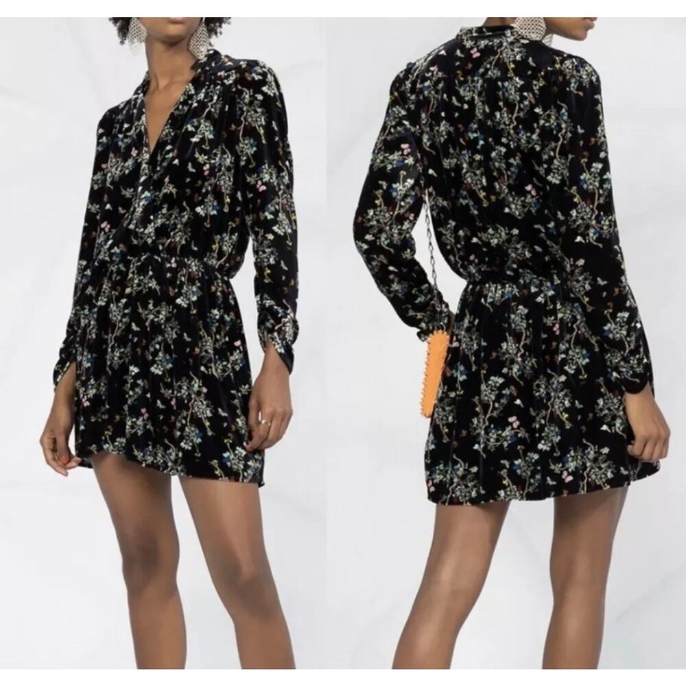 Zadig & Voltaire Women’s Black Reveal Velvet Blossom Mini Dress SZ S - Picture 2 of 8